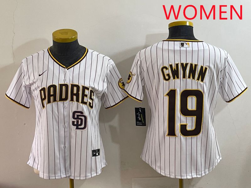 Women San Diego Padres #19 Gwynn White Stripe Game 2025 Nike MLB Jersey style 4->women mlb jersey->Women Jersey